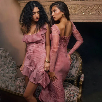 Clodi - Rosé Mesh Figuurjurk