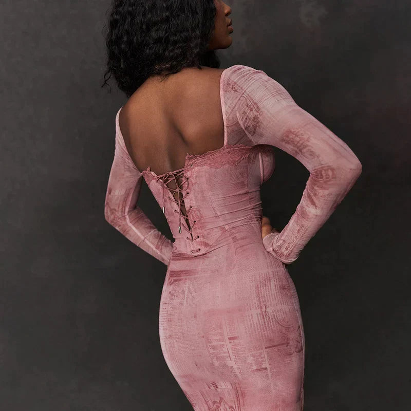 Clodi - Rosé Mesh Figuurjurk